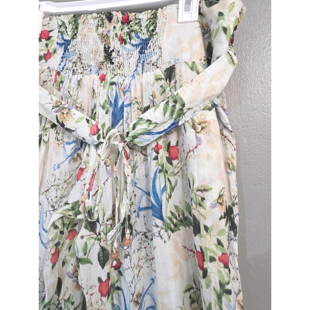 Cotton Daisy White Floral Print Boho Harem Pants Smocked Waist Tie Belt - Picture 5 of 9
